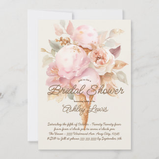 Ice cream cone gold floral pink ice cream  invitation