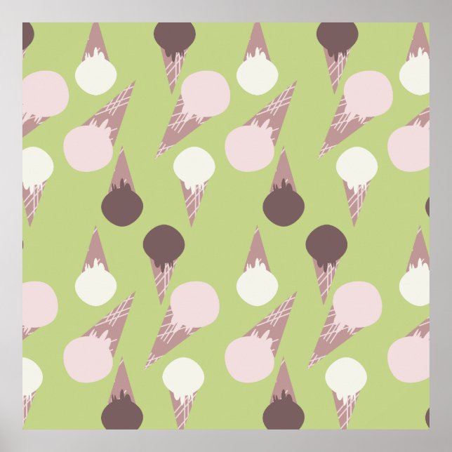 Ice Cream Cone Green Pattern Poster (Front)