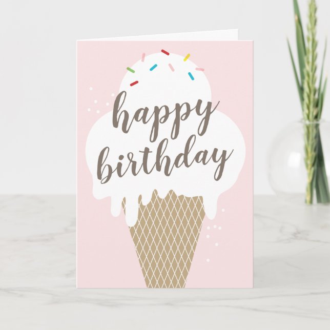 Ice cream cone happy birthday folded greeting card (Front)