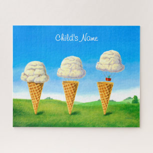 Ice Cream Cone - Hot Air Balloon Whimsical Art Jigsaw Puzzle