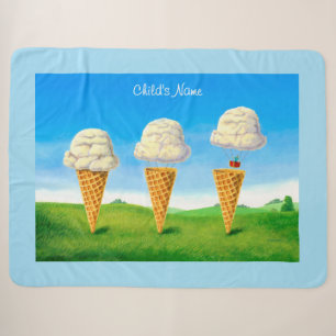 Ice Cream Cone - Hot Air Balloon Whimsical Art Sherpa Blanket