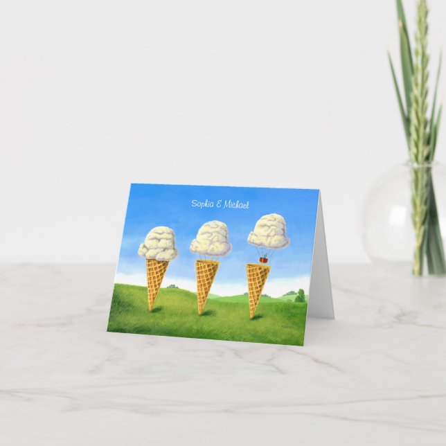 Ice Cream Cone, Hot Air Balloon Whimsical, Names Note Card (Front)