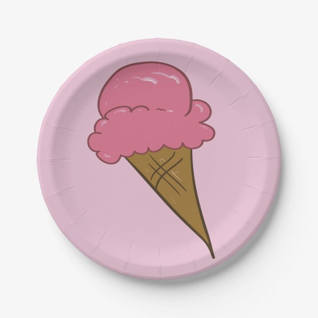 Ice Cream Cone in pink Paper Plate (Front)