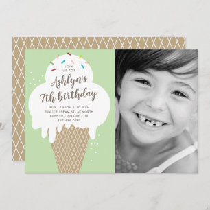 Ice cream cone kids birthday party invitation