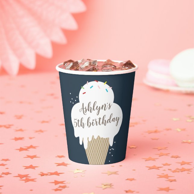 Ice Cream Cone Kids Blue Birthday Party Paper Cups (Insitu)
