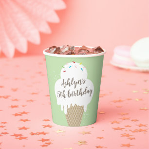 Ice Cream Cone Kids Green Birthday Party Paper Cups