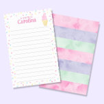 Ice Cream Cone Kids Lined Letter Writing Paper<br><div class="desc">This design is in our ice cream theme, featuring a cute soft serve ice cream cone image with sprinkles, in a pink, purple and mint green colour scheme. Click the customise button if you would like to move/scale the images and further modify the text! Variations of this design, additional colours,...</div>