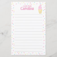 Ice Cream Cone Kids Lined Letter Writing Paper