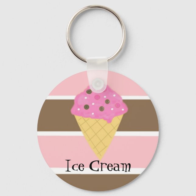 Ice Cream Cone on a Neapolitan Stripe Key Ring (Front)