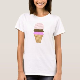 Ice Cream Cone on Baby Pink, Light Pink Chevron T-Shirt