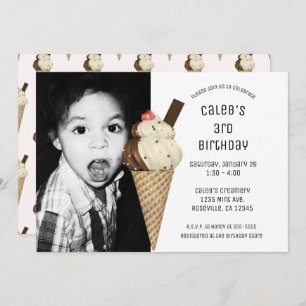 Ice Cream Cone Party Custom Birthday Photo  Invitation