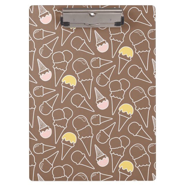 Ice Cream Cone Pattern on Brown Clipboard (Front)