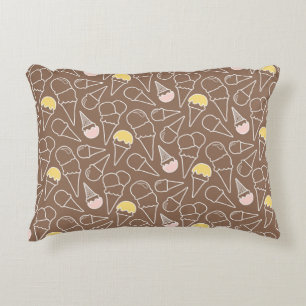 Ice Cream Cone Pattern on Brown Decorative Cushion