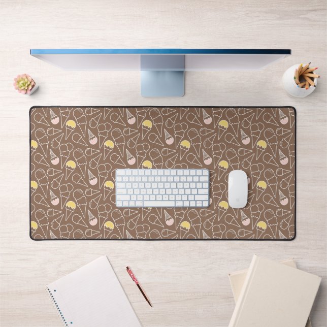 Ice Cream Cone Pattern on Brown Desk Mat (Office 1)
