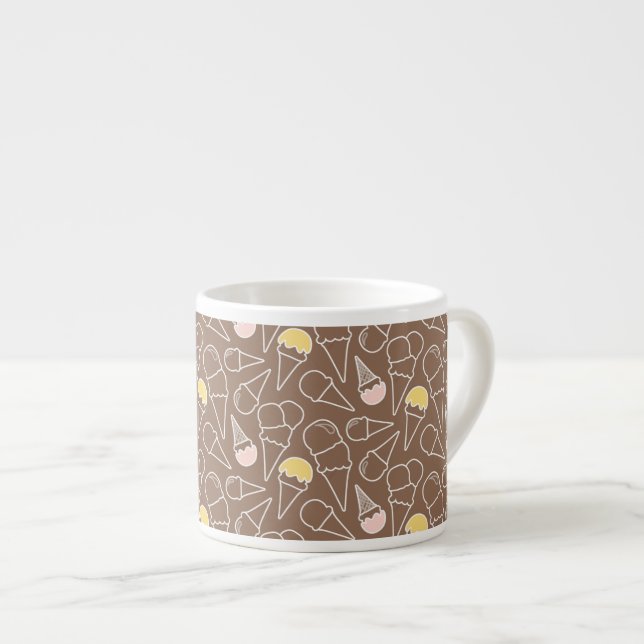 Ice Cream Cone Pattern on Brown Espresso Cup (Front Right)