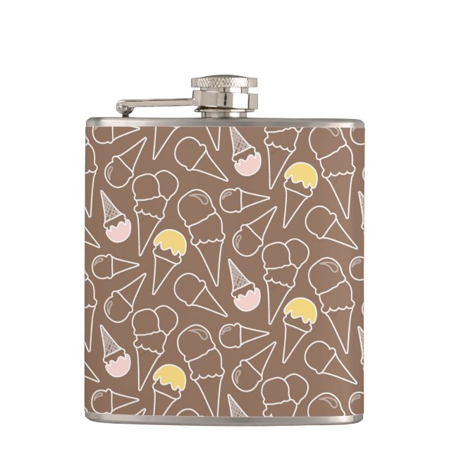 Ice Cream Cone Pattern on Brown Hip Flask (Front)