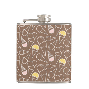 Ice Cream Cone Pattern on Brown Hip Flask