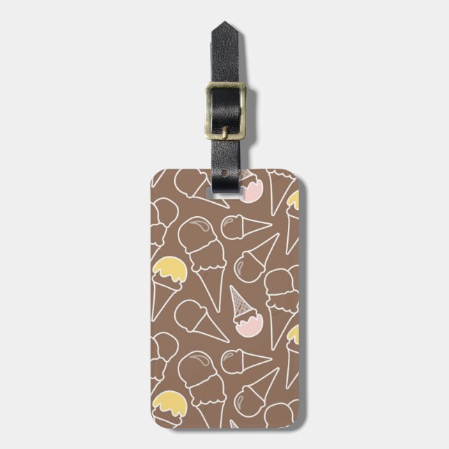 Ice Cream Cone Pattern on Brown Luggage Tag (Front Vertical)