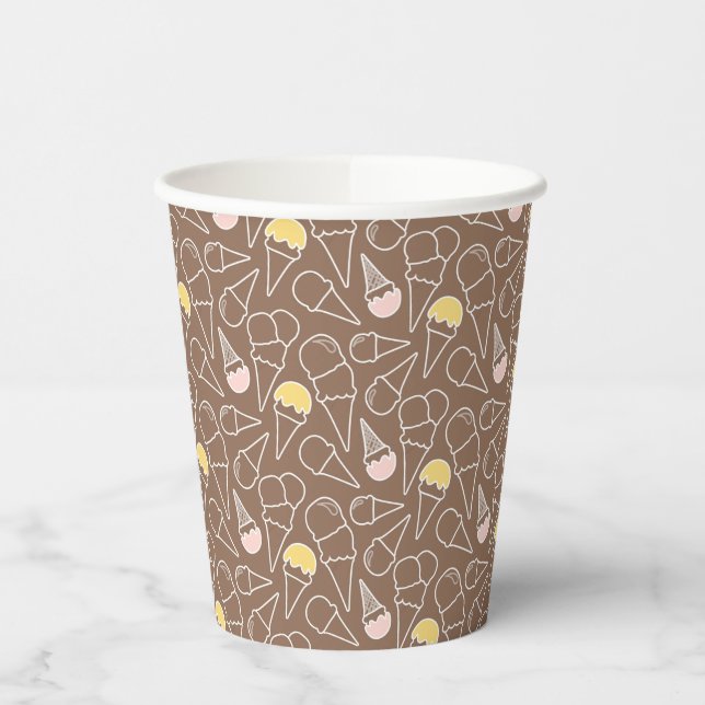 Ice Cream Cone Pattern on Brown Paper Cups (Left)