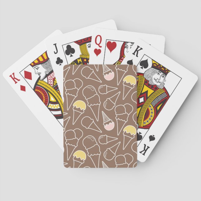 Ice Cream Cone Pattern on Brown Playing Cards (Back)