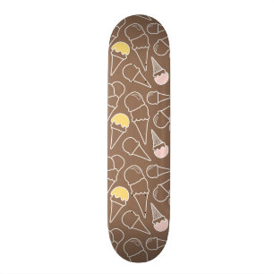 Ice Cream Cone Pattern on Brown Skateboard