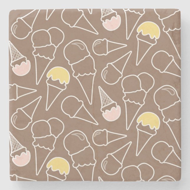 Ice Cream Cone Pattern on Brown Stone Coaster (Front)