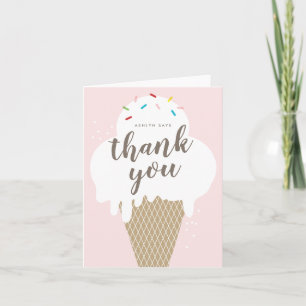 Ice Cream Cone Pink Girls Thank You Card