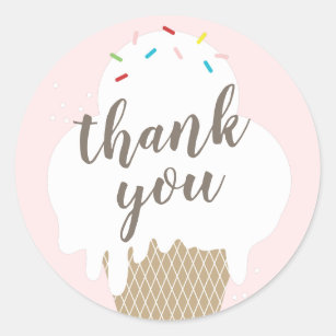Ice cream cone pink kids thank you classic round sticker
