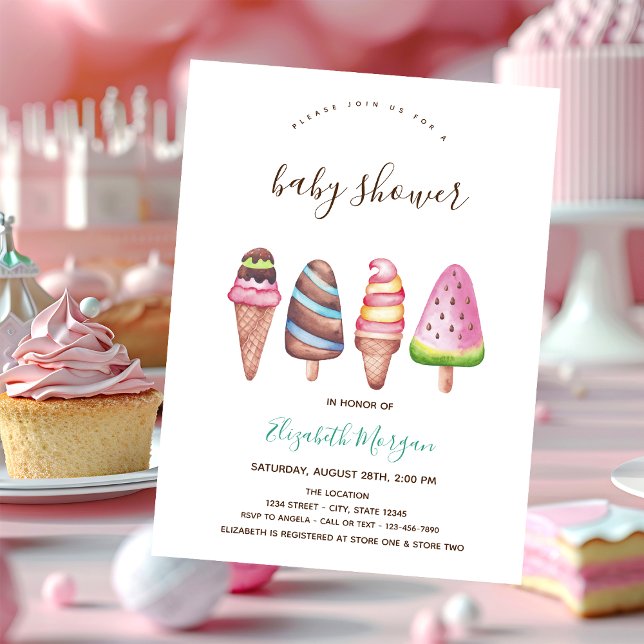 Ice Cream,Cone Pink Striped Baby Shower  Invitation (Creator Uploaded)