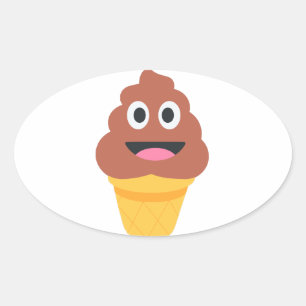 ice cream cone poo emoji oval sticker