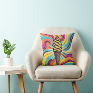 Ice Cream Cone Psychedelic Pop Art Cushion