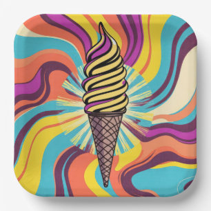Ice Cream Cone Psychedelic Pop Art Paper Plate
