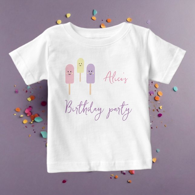 Ice Cream Cone Scoop Confetti Pink Kids Birthday Baby T-Shirt (Creator Uploaded)