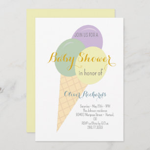 Ice Cream Cone Scoop Kids Baby Shower Invitation