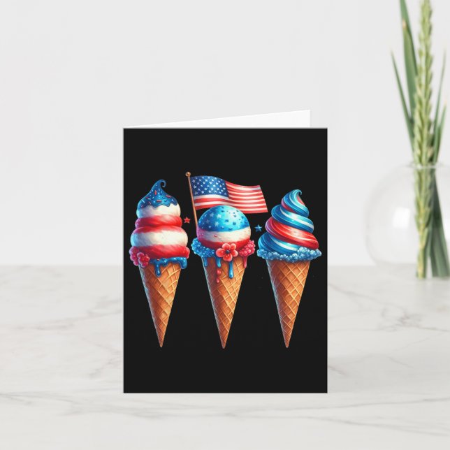 Ice Cream Cone Scoops Designed American Flag 4th O Card (Front)