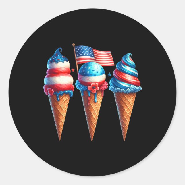 Ice Cream Cone Scoops Designed American Flag 4th O Classic Round Sticker (Front)