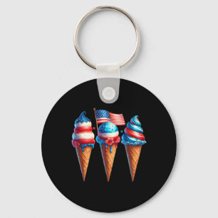 Ice Cream Cone Scoops Designed American Flag 4th O Key Ring