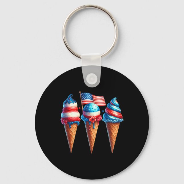 Ice Cream Cone Scoops Designed American Flag 4th O Key Ring (Front)