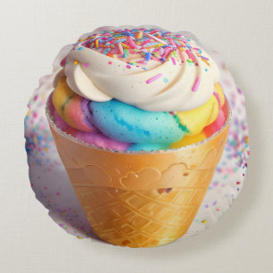 Ice Cream Cone Sprinkles Round Cushion