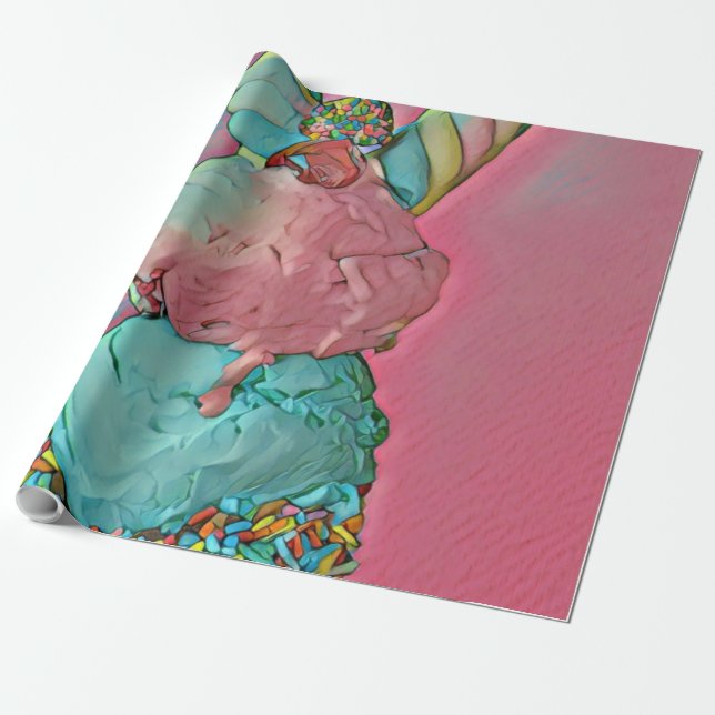 Ice cream cone sprinkles wrapping paper (Unrolled)