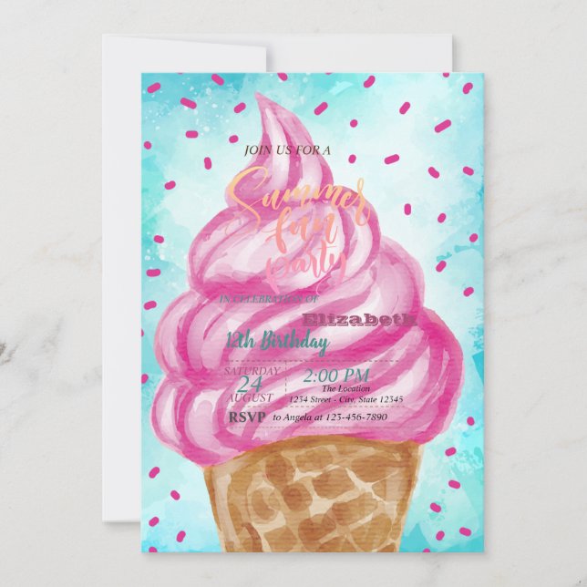 Ice Cream Cone Summer Birthday Party Invitation (Front)