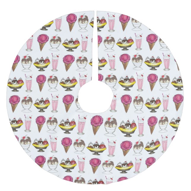 Ice Cream Cone Sundae Shake Banana Split Brushed Polyester Tree Skirt (Front)