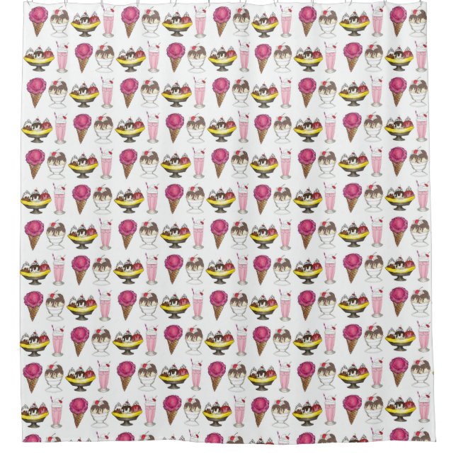 Ice Cream Cone Sundae Shake Banana Split Shower Curtain (Front)