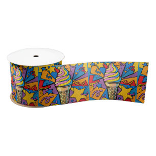 Ice Cream Cone Swirl Pop Art Satin Ribbon
