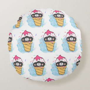 ice cream cone watercolor round cushion