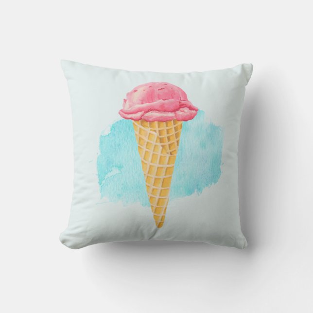 Ice Cream Cone With A Blue Paint Splatter Cushion (Front)