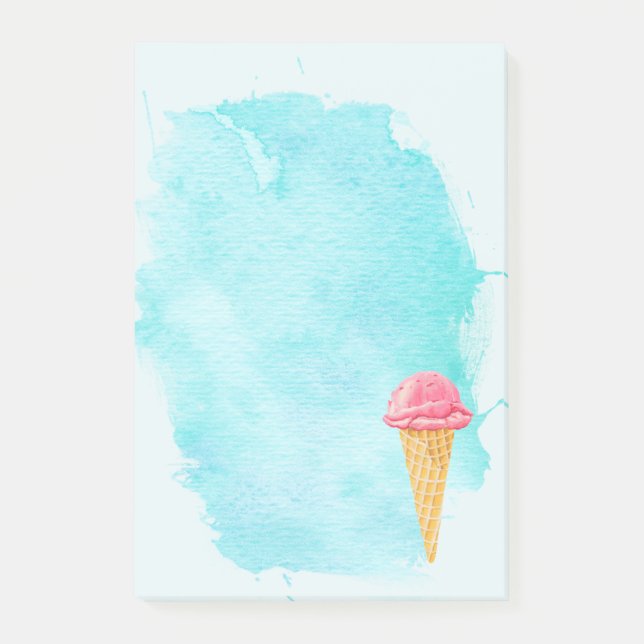 Ice Cream Cone With A Blue Paint Splatter Post-it Notes (Front)