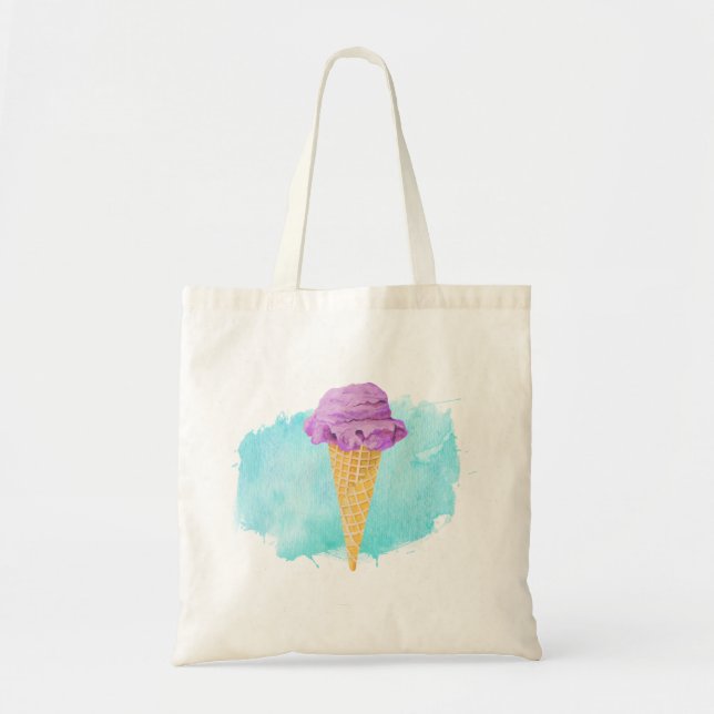 Ice Cream Cone With A Blue Paint Splatter Tote Bag (Front)