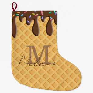 Ice Cream Cone With Chocolate Frosting & Sprinkles Large Christmas Stocking