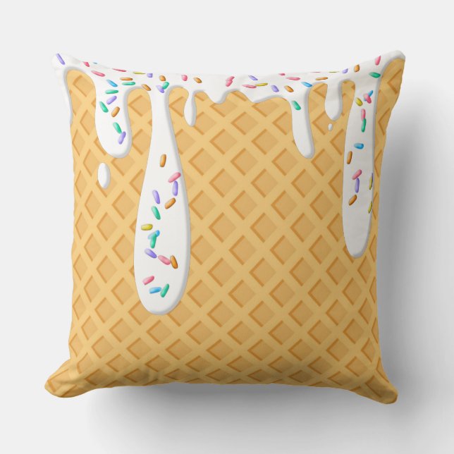 Ice Cream Cone With Vanilla Frosting & Sprinkles Cushion (Front)